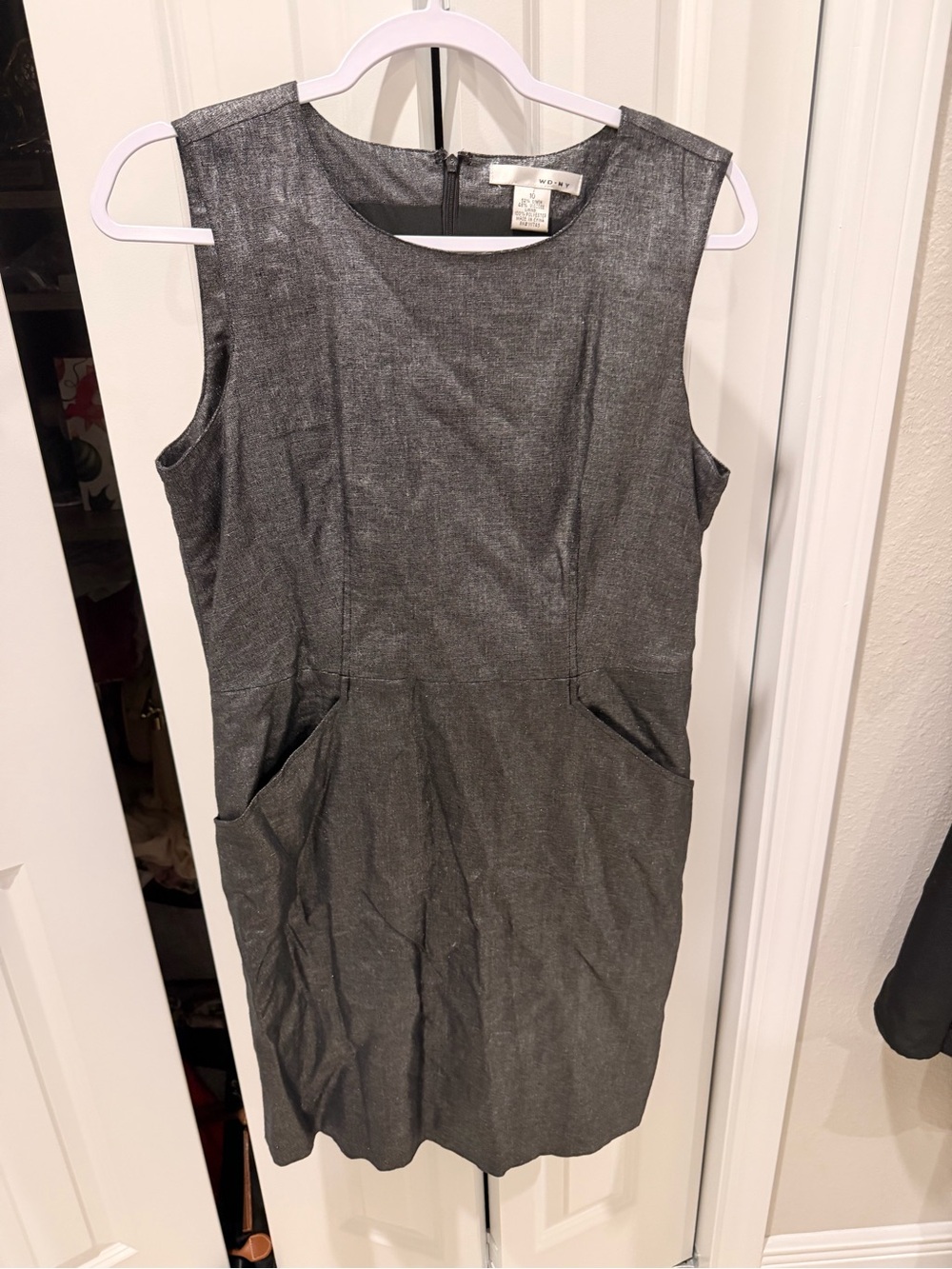 WD.NY Metallic Charcoal Sleeveless Sheath Dress